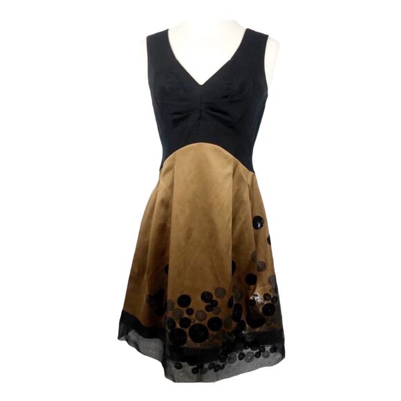 AYSHA Cocktail Dress Black Bronze Sequins Sleeveless Fit & Flare Party 0 EUC - Picture 1 of 9